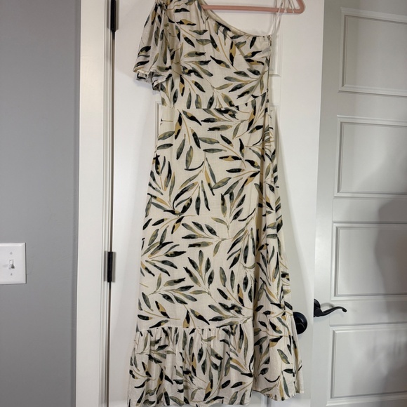 Truly Tropic Cream Leaf Print One-Shoulder Midi Dress, Lulus XS - Picture 3 of 16